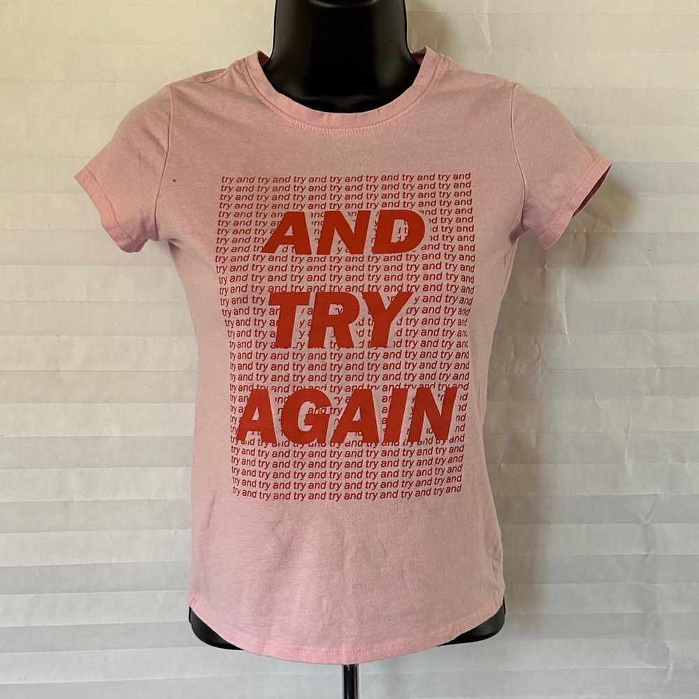 Cat & Jack Girls Pink T‑Shirt – Size 7/8 "And Try Again"